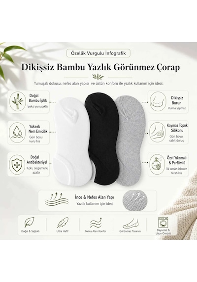 Çorap Giyim Erkek Bambu 12 Li Dikişsiz Babet Çorap Siyah Beyaz Gri Görünmez Sneaker Çorap Nefes Alan Yumuşak Çok Renkli