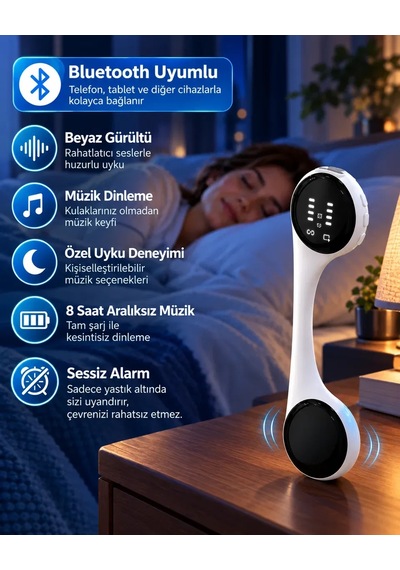 Sessiz Alarm Özellikli Bluetooth Hoparlör Yastık Altı Uyku Cihazı Doğal Ses Ve 8 Saat Kesintisiz Müzik