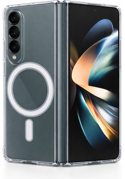 Samsung Galaxy Z Fold 4 Uyumlu Kamera Korumalı Magsafe Wireless Şarj Özellikli Lüks Şeffaf Silikon Telefon Kılıfı