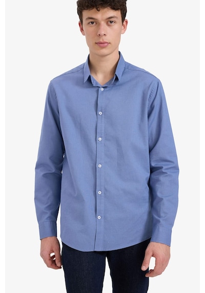 DeFacto Regular Fit Polo Yaka Keten Yazlık Uzun Kollu Gömlek E1729AX25SPBE783
