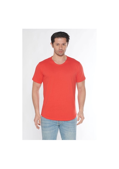 Black Horn Erkek Geniş Yaka %100 Pamuk Salaş T-shirt Kırmızı