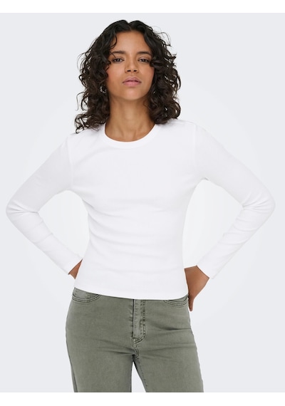 Only Onlval L/s O-neck Top Kadın Uzun Kollu T-shirt 15371305 Beyaz