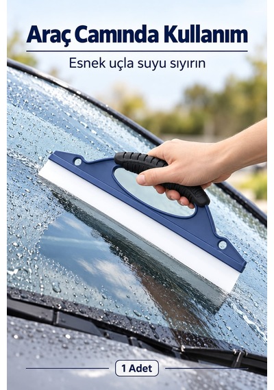 Cam Çekçeği Duşakabin Ayna Araç Camı Sıyırıcı Fayans Temizleme Aparatı Lacivert