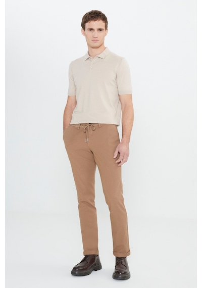 AC&Co / Altınyıldız Classics Erkek Vızon Slim Fit Dar Kesim Beli Bağlamalı Esnek Pantolon - Vizon