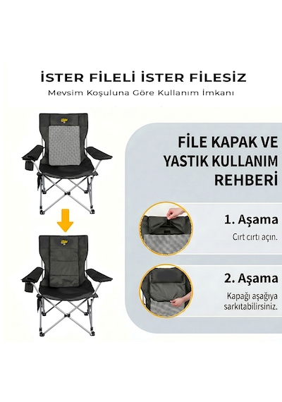 Funky Chaırs Legend Plus Şemsiyeli Yatabilen Kamp Sandalyesi - Siyah
