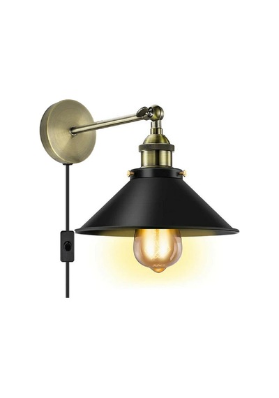 Riolight Retro,rustik,vintage Siyah Mafsallı Kablolu,fişli,anahtarlı Metal Duvar Aplik Çap:23cm Rio Light