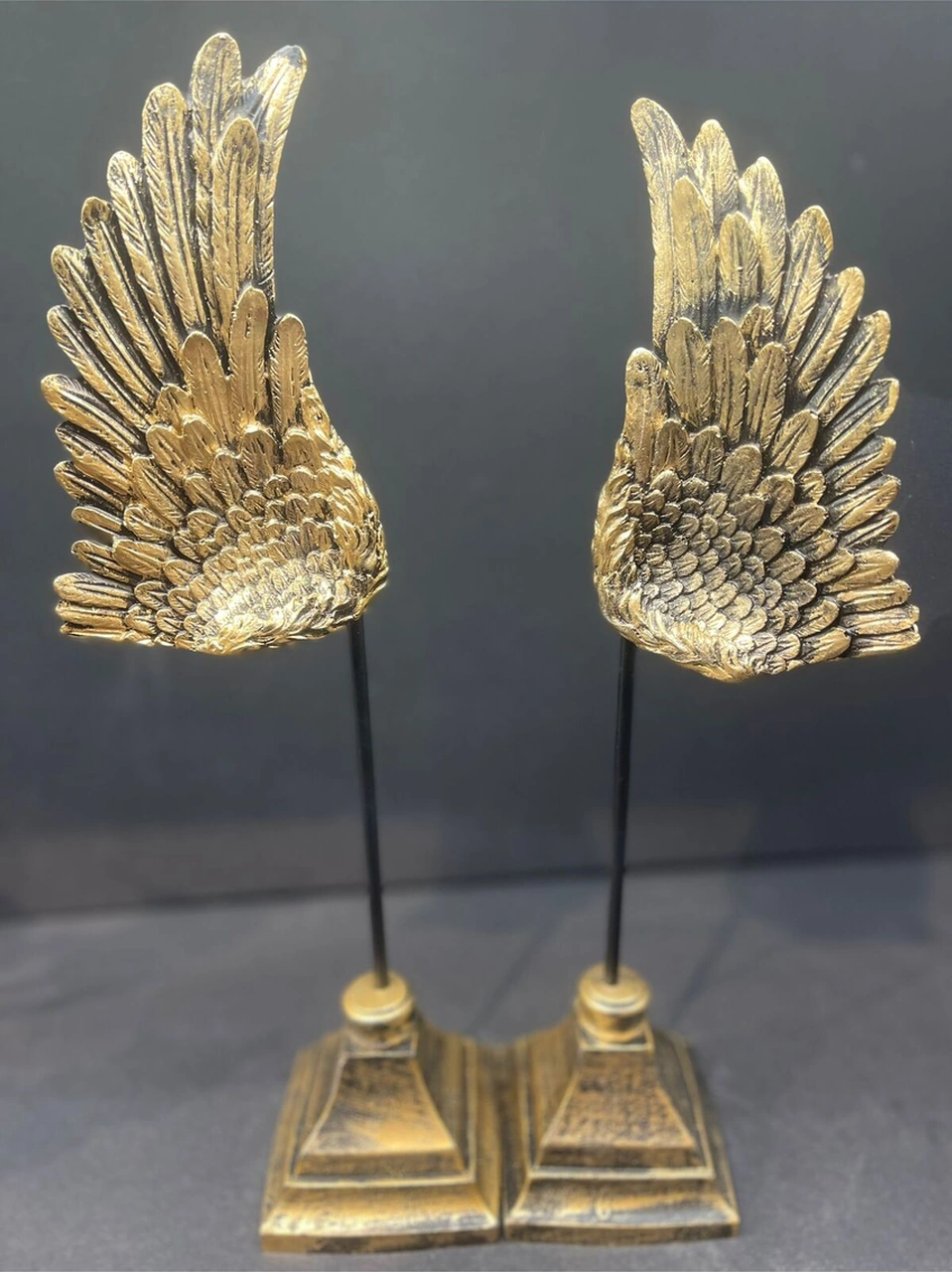 Dekoratif Polyester Ikili Melek Kanatları Biblo Gold Eskitme .