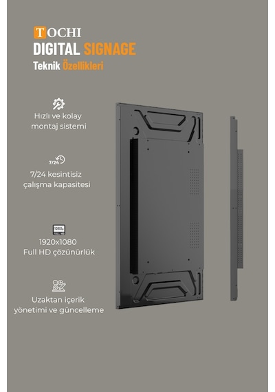 Digital Signage Ekran Duvara Monte Yüksek Parlaklık Full HD 7/24 Reklam & Ekranı 65 inç