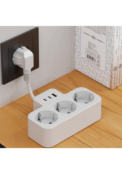 S-link Prz07 Beyaz 3 Soketli 15mm 1 Usb 2 Type-c Pd20w 1050 Joule Tam Bakır Kablolu Akım Korumalı Priz S-link