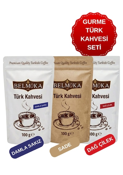 Gurme Türk Kahvesi Seti Damla Sakız-dağ Çilek-sade 3 100 Gr