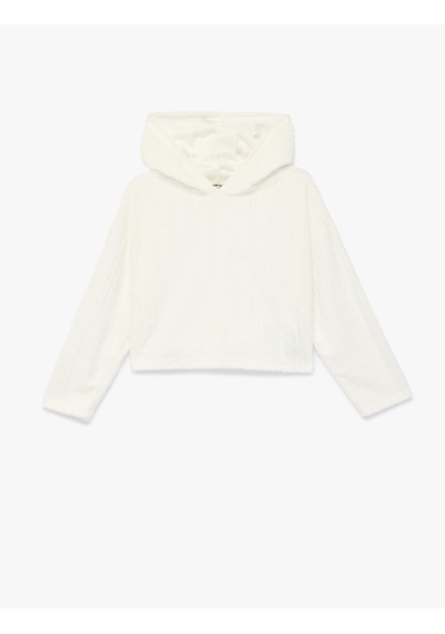 Koton Uzun Kollu Basic Kapşonlu Sweatshirt Ekru 6wkg10051ak Ekru