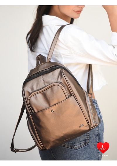 Jara Bag Freya Kadın Sırt Çantası Şık, Yumuşak Dokulu Ve 5 Bölmeli Bakır
