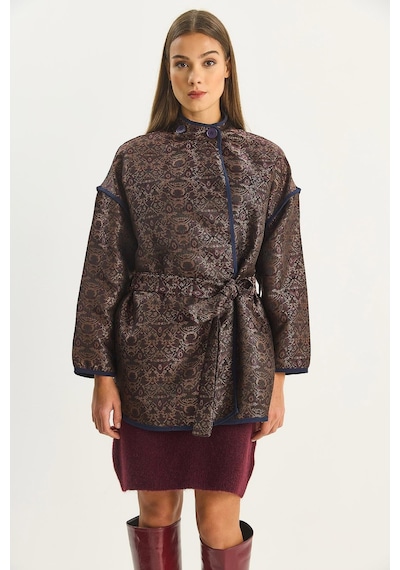 Shade Kadın Etnik Desenli Kuşaklı Oversize Kimono 4159 60283674 - Acı Kahve Kahverengi