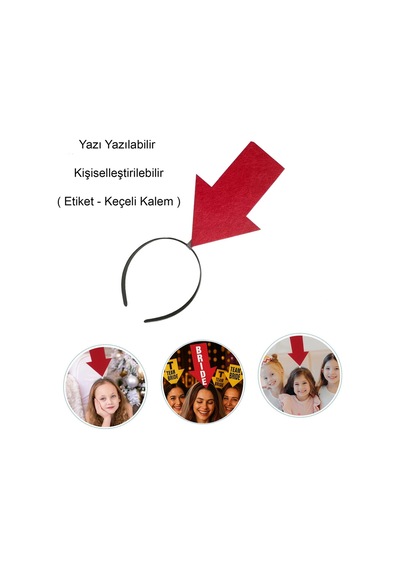 Kişiselleştirilebilir Ok Taç Üzerine Yazı Yazılabilen Parti Tacı Kırmızı Renk Çok Renkli