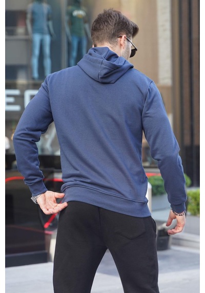 Madmext Lacivert Baskılı Kapüşonlu Sweatshirt 6149-lacivert Lacivert