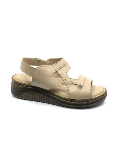 Venüs Poni Hakiki Deri Comfort Ortopedik Kadın Sandalet Bej