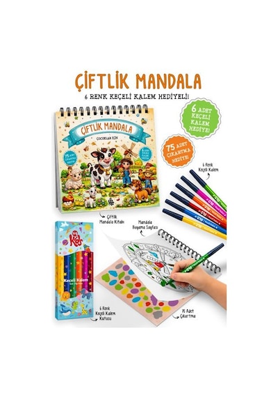 Çiftlik Mandala - 6 Renk Keçeli Kalem Ve 75 Adet Çıkartma Hediyeli 3+ - Fglt-884123