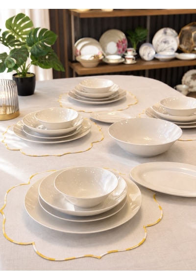 30 Parça 6 Kişilik Luna Sade Yemek Takımı -7221 Beyaz
