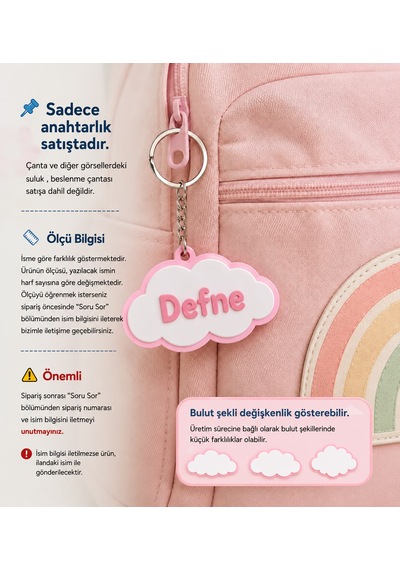 Kişiye Özel İsimlik Anahtarlık / Okul Çantası , Suluk , Beslenme Çantası, Kalemlik İçin Kullanıma Uygun Açık Pembe
