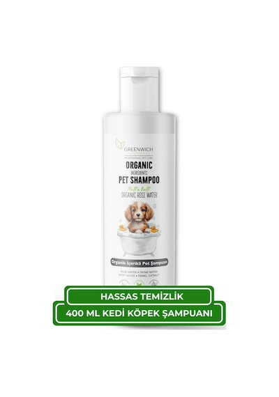 Greenwich Kedi ve Köpek Şampuanı Doğal İçerikli Vegan Şampuan Günlük Tüy Bakımı Nazik Temizlik ve Ekonomik Boy 400 ML