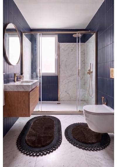 Banyo Paspası Takımı 60x100+60x60 Cm Dış Trikot Acı Kahve & Siyah