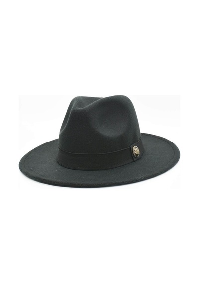 Külah Erkek Fedora Şapka-Siyah-Siyah-Standart