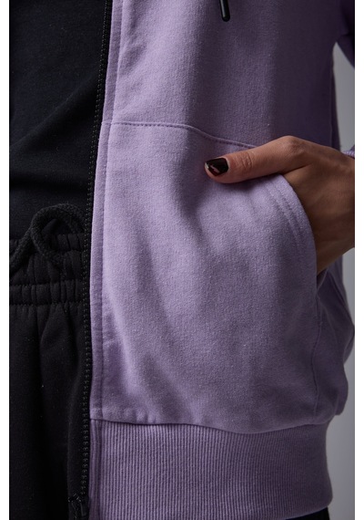 Defys Defy S Kadın Oversize Kapüşonlu Fermuarlı Cepli Sweatshirt Lila - 527346818 Lila