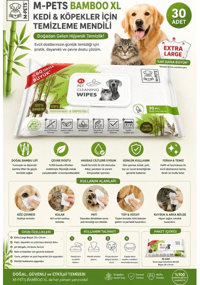 M-pets Bamboo Xl Kedi/köpekler İçin Temizleme Mendili 30lu