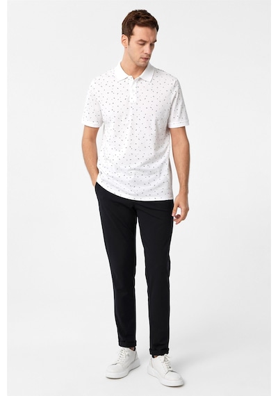 Süvari Beyaz Regular Baskılı Polo Yaka Tişört-37382 Beyaz