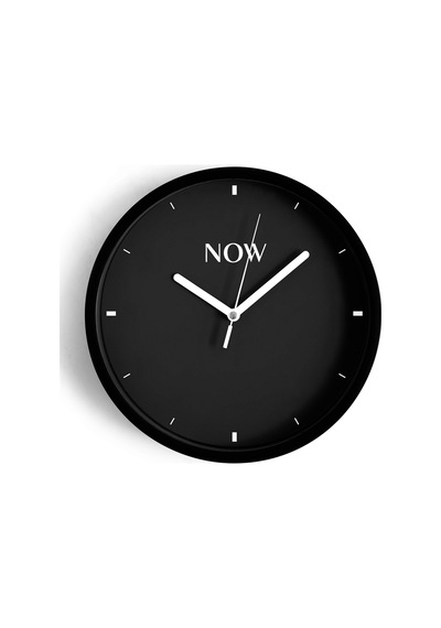 Modern Yazılı Tasarım - '' Now - Şimdi '' Duvar Saati - 30cm - Önü Camlı Siyah Kasa-jh0718 Siyah