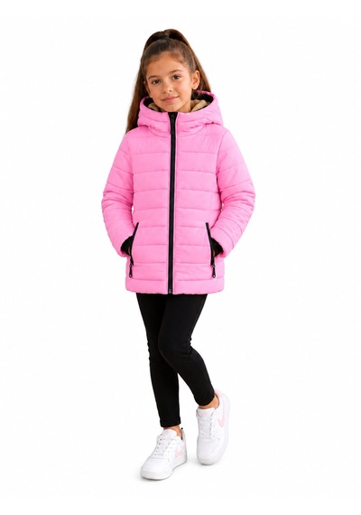 Dublino Kids Pembe Kız Çocuk Kapüşonlu Su Ve Rüzgar Geçirmez Şişme Mont