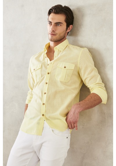 AC&Co / Altınyıldız Classics Erkek Sarı Slim Fit Dar Kesim Düğmeli Yaka %100 Pamuk Flamlı Gömlek 4A2022200034SARXL Sarı AC&Co / Altınyıldız Classics Erkek Sarı Slim Fit Dar Kesim Düğmeli Yaka %100 Pamuk Flamlı Gömlek 4A2022200034SARXL Sarı