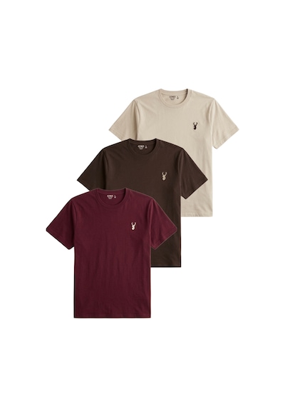 Genius Store Erkek Siyah Tişört %100 Pamuk Süprem Basic Tişört Bisiklet Yaka Nakışlı T-shirt Erkek-3lü Bordo-kahverengi-bej