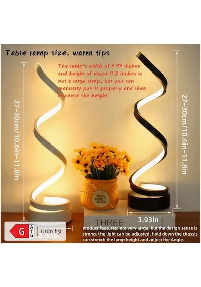 Spiral Led Masa Lambası / Gece Lambası Beyaz - Siyah