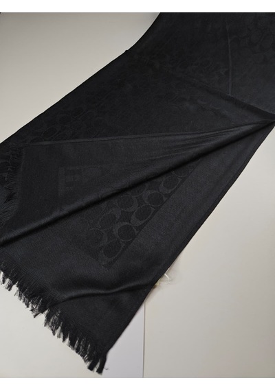 Miorel Scarfs C Desen Çift Taraflı Kaşmir İpek Şal 4 Mevsim Pamuk Şal Siyah