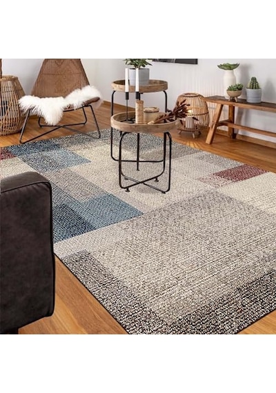 Apelia Kadife Pamuk Tabanlı Yıkanabilen Kaydırmaz Antibakteriyel Salon Halısı 140x200 Çok Renkli