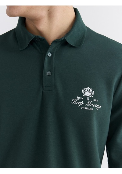 Lcwaıkıkı Classic Yeşil Polo Yaka Baskılı Erkek Sweatshirt