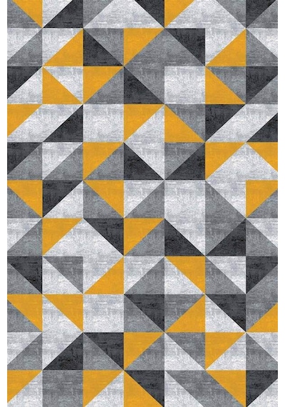 Sarı Geometrik Desen Dokuma Leke Tutmaz Masa Örtüsü Mso380n11