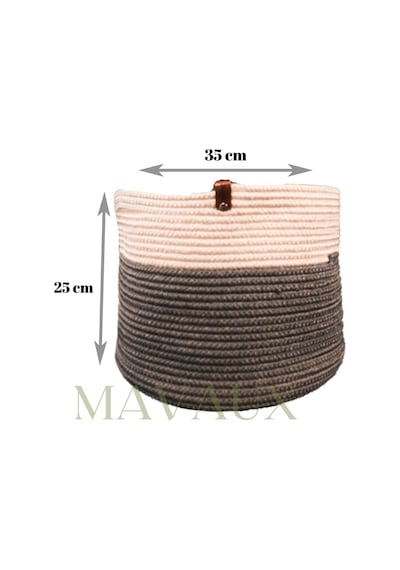 Mavaux Dekoratif Jüt Hasır Sepet Saksı 25cm X 35 Cm, Jüt Beyaz Gri Geçişli Saksılık Beyazgri