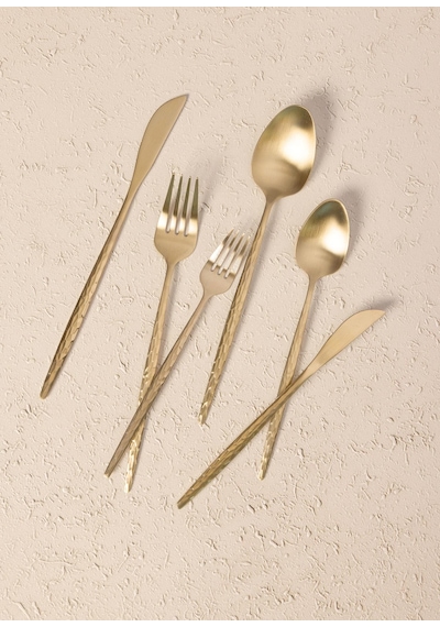 The Mia Shiny Çatal Kaşık Bıçak Takımı Mat Gold 36 Parça Gold