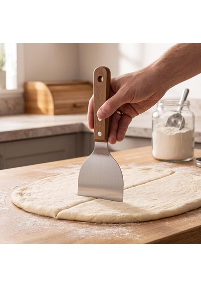 Ahşap Saplı Paslanmaz Çelik Spatula 24cm Eğilimli Çok Amaçlı Mutfak Spatulası Izgara, Burger, Sebze, Temizlik İçin Profesyonel Metal Spatula