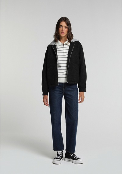 Colin's Colins Oversize Fit Fermuarlı Astarsız Çıkarılabilir Kapüşonlu Kadın Antrasit Ceket Cl1082169 Q1.v1 Anm Antra Melanj