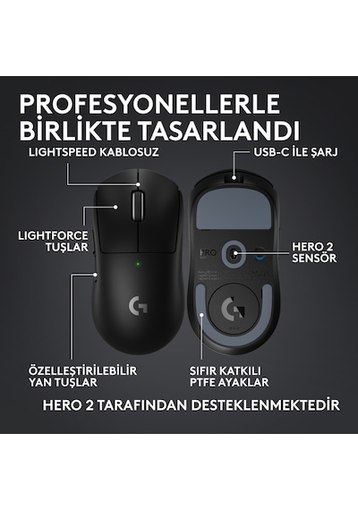 Logitech G Pro X Superlight 2c Hafif Hero 2 Sensör 32.000 Dpı Lıghtspeed Kablosuz Oyuncu Mouse - Siyah G Pro X Superlight 2