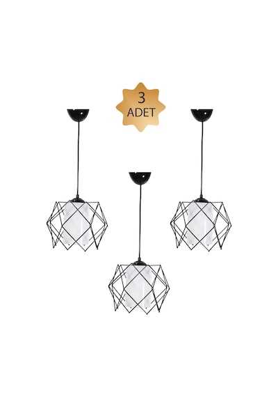 Trend Kitchen Silvano Beyaz Camlı Modern Sarkıt Avize Siyah 3 Adet Beyaz - Siyah