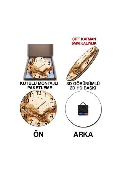 Doğanın Ruhu İle Evinizde Zaman Akıyor Kahve Tonlarında 3d Görünümlü Mdf Duvar Saati Sdw299 Renkli