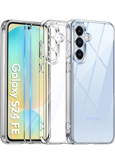 Samsung Galaxy Uyumlu S24 Fe Şeffaf Kılıf & 2 Adet Cam Ekran Koruyucu
