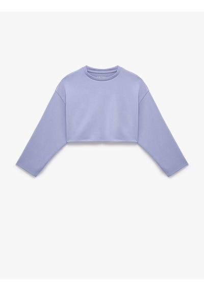 Koton Uzun Kollu Bisiklet Yaka Spor Crop Sweatshirt Lila 7wak10184nk