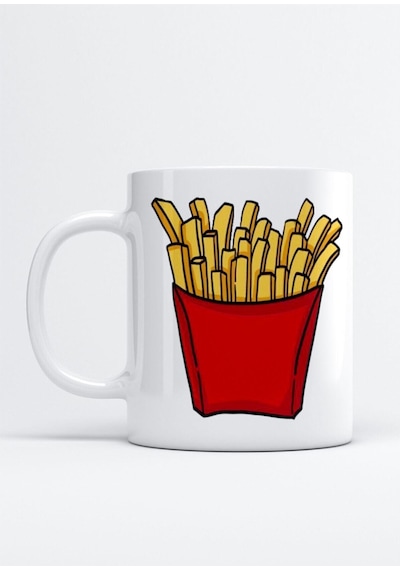 Patates Sticker Baskı Porselen Kupa Bardak Beyaz