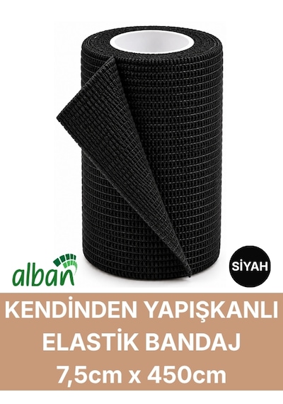 7,5cm 6'lı Set Kendinden Yapışkanlı Elastik Bandaj, Kohesiv Bandaj 7,5cm X 4.5m Spor, Bilek, Ayak Bileği, Veteriner Bandajı Siyah