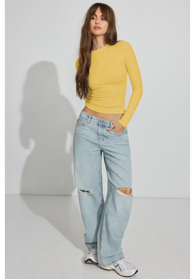 Madmext Sarı Bisiklet Yaka Slim Fit Kadın Body Mg2564 Sarı